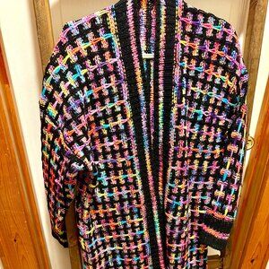 Multicolored Open Front Fringe Hem Cardigan